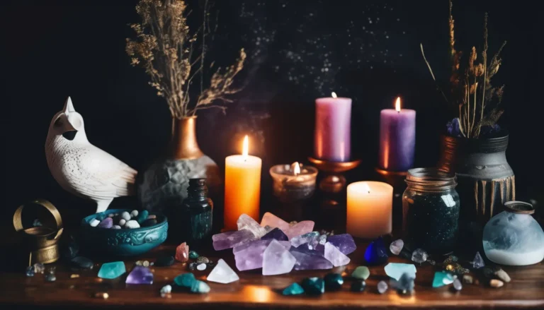 cleaning crystals - displayed on altar with candle and herbs